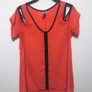 Coral and navy cold shoulder top